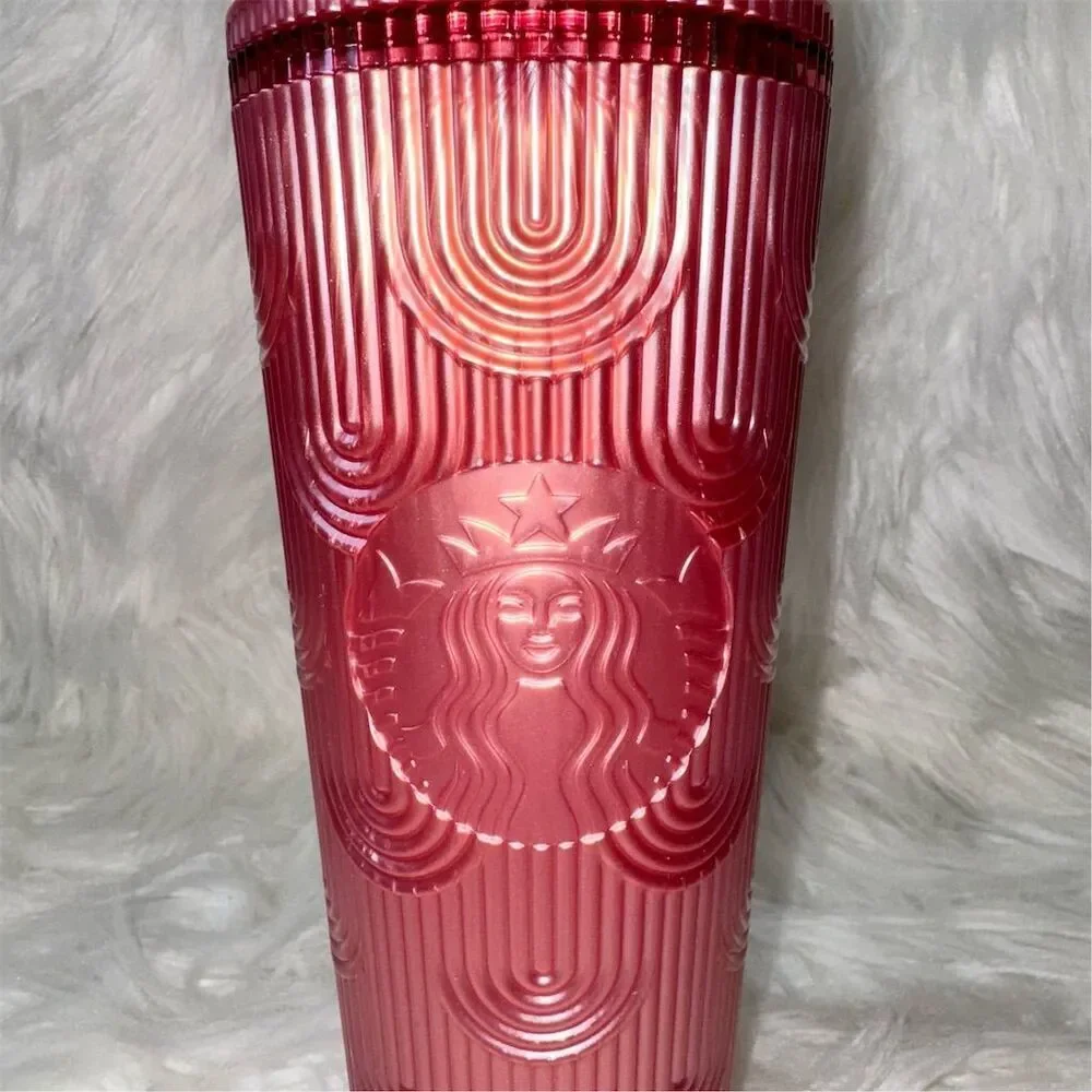 Starbucks‎ 24oz Pink Shimmer Shell Mermaid Cold Cup Tumbler with Straw